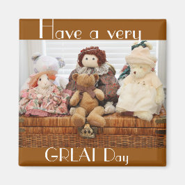 Fotografie von Vintagem Spielzeug, Bären, Kaninche Magnet