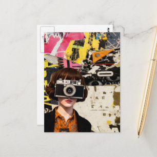 Fotografin Frau Grunge Mixed Media Collage  Postkarte