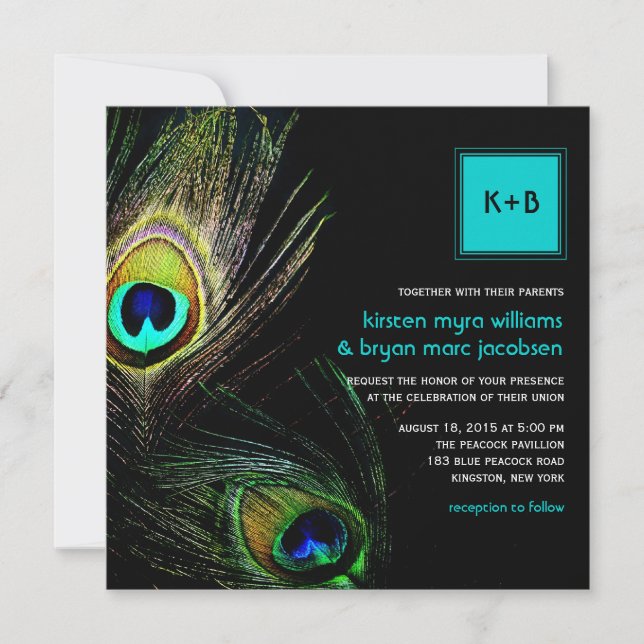 Fotografisches Pfauenfeathers Foto Hochzeit 2 Einladung (Vorderseite)