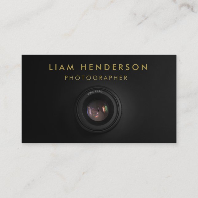 Fotografy Business Cards Black Gold Fotograf Visitenkarte (Vorderseite)