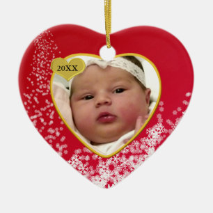 Fotoheirloom-Weihnachten des Snowy des Babys rotes Keramikornament
