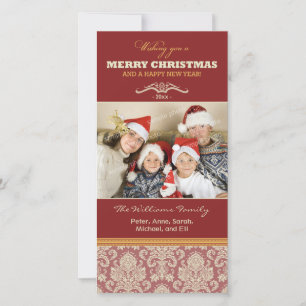 Fotokarte "Damask Pattern Family Holiday" (rot) Feiertagskarte