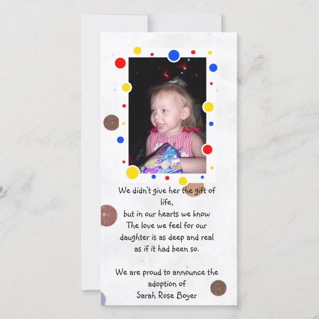 Fotokarte der Adoption Ankündigung (Vorderseite)