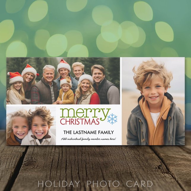 Fotokarte: Frohe Weihnachten mit 3 Foto Collage (Classic Holiday Photo Card)