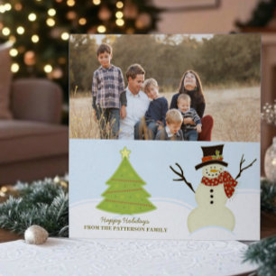 Fotokarte für Snowman und Tree Holiday Feiertagskarte