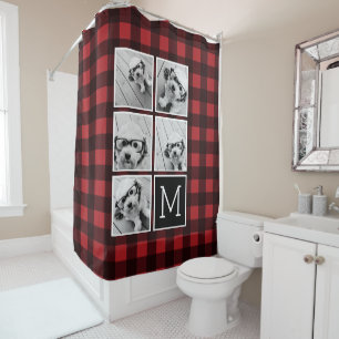 Fotolage - Monogram Red Black Buffalo Kariert Duschvorhang