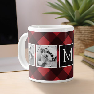 Fotolage - Monogram Red Black Buffalo Kariert Jumbo-Tasse