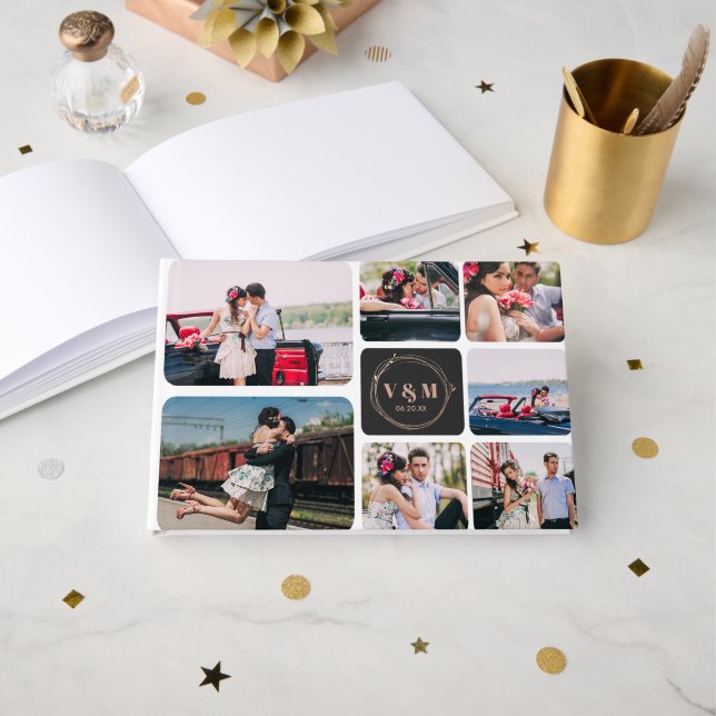 Fotolage und Monogramm | Wedding Guestbook Gästebuch (Vorderseite Offen)