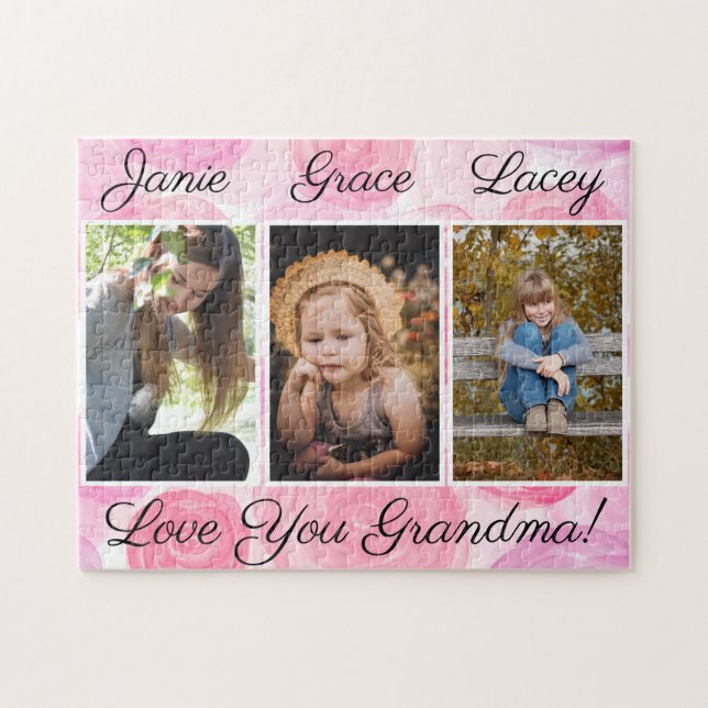 Fotomaterial Drei Bilder Rosa Wasserfarben Puzzle (Horizontal)