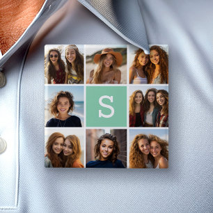 Fotomontage Benutzerdefiniertes Monogramm Mintgrün Button