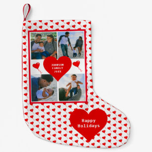Fotomontage Familie Personalisiert Rote Herzen Kleiner Weihnachtsstrumpf