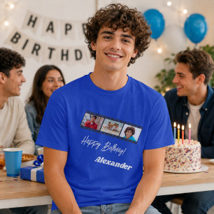 Fotomontage-Film Name Geburtstag Mann königsblau T-Shirt
