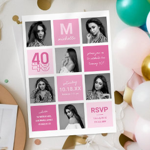 Fotomontage Modern Rosa 40. Geburtstag Einladung