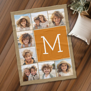 Fotomontage Monogramm Rustikal Kraft und Orange Fleecedecke