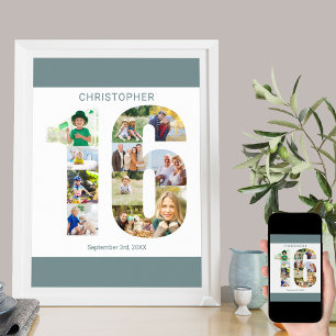 Fotomontage Nummer 16 Personalisiert zum 16. Gebur Poster