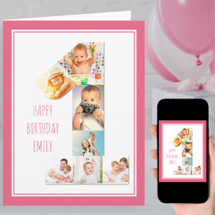 Fotomontage Nummer 1 Mädchen zum ersten Geburtstag Karte