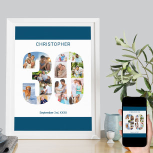 Fotomontage Nummer 30 Personalisierter 30. Geburts Poster