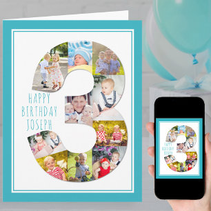Fotomontage Nummer 3 Jungen 3. Geburtstag Karte