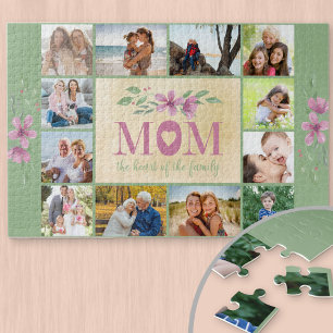 Fotomontage-Rahmen mit Zitat für Mama, grünes Flor Puzzle