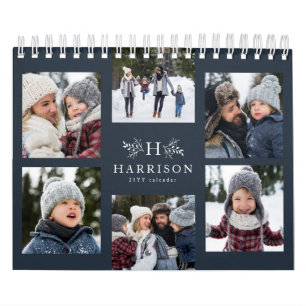 Fotomontage rustikale navyblaue Monogramm-Familie Kalender