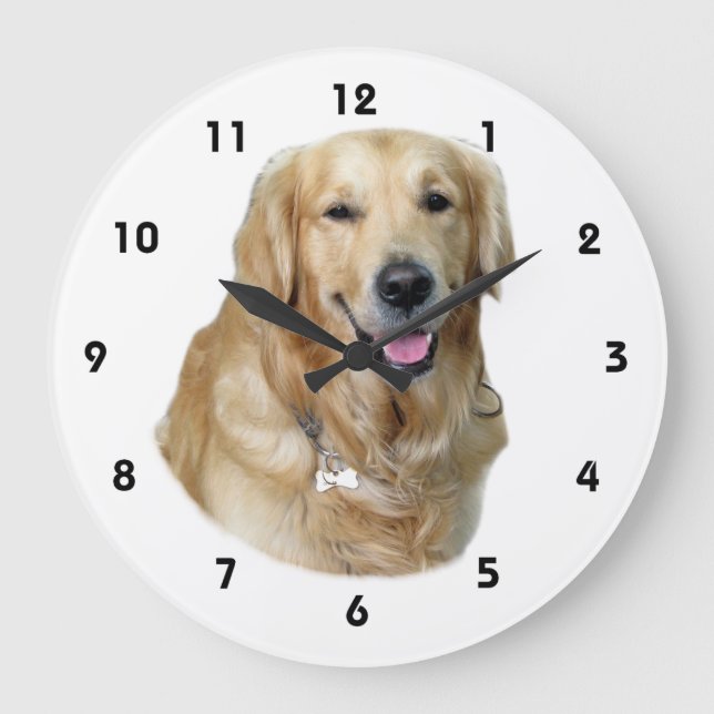 Fotoporträt des goldenen Retrievers Hunde Große Wanduhr (Vorderseite)