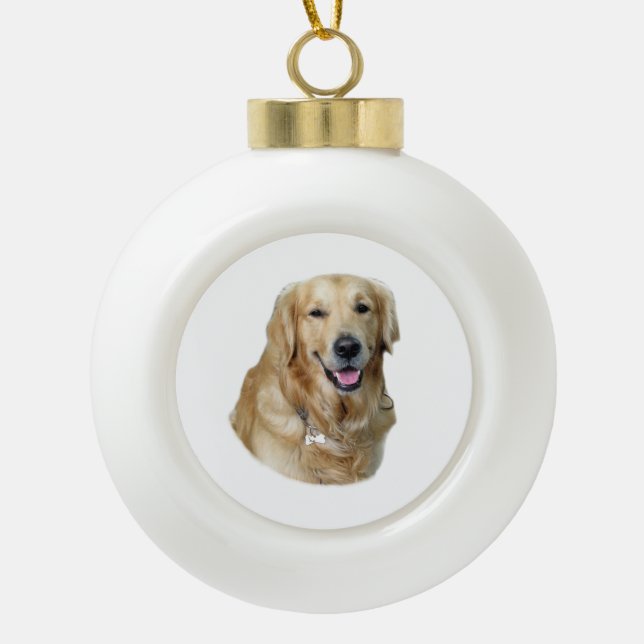 Fotoporträt des goldenen Retrievers Hunde Keramik Kugel-Ornament (Vorderseite)