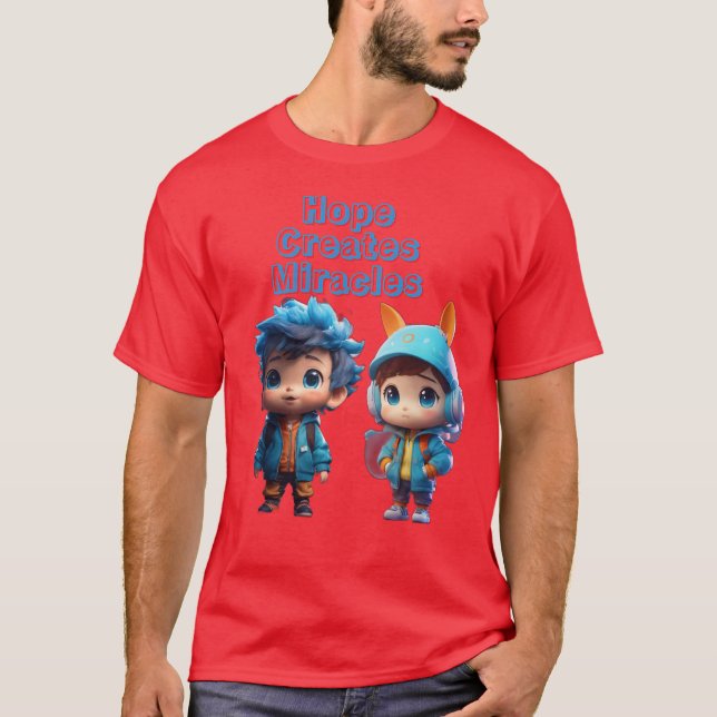 Fotorealistischer Chibi Boy "Hope Creates Miracle" T-Shirt (Vorderseite)