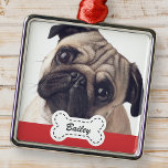 Fotos auf dem Niedlichen Dog-Knochen-Namen hinzufü Ornament Aus Metall<br><div class="desc">Füge den Namen eines Tieres in der verspielten Schrifttyp-Schrift auf einer einfachen Hundes-Namensschild hinzu. Fügen Sie ein benutzerdefiniertes Foto für Begleiter hinzu.</div>