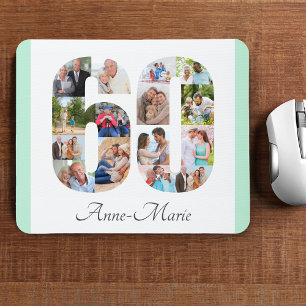 Fotos Collage 60. Geburtstag Zahl 60 Mint Mousepad
