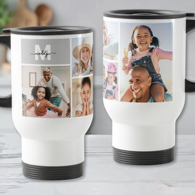 Fotos Collage Einfaches Monogramm Bild Reisebecher (Photo Collage Simple Monogram Picture Travel Mug )