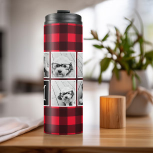 Fotos Collage - Monogramm Rot Schwarz Buffalo Karo Thermosbecher