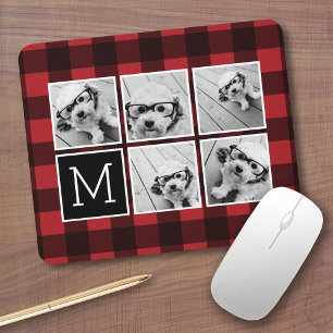 Fotos Collage - Monogramm Rot Schwarz Büffel Karo Mousepad