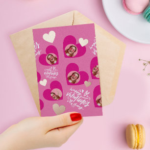 Fotos Collage Valentinstag Hot Pink Herzen Folien Feiertagskarte