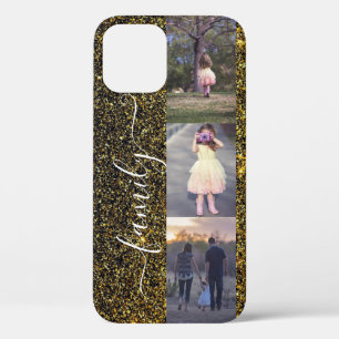Fotos der Familie Foto Collage Gold Schwarz Glitze Case-Mate iPhone Hülle
