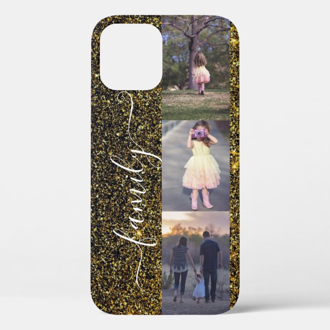 Fotos der Familie Foto Collage Gold Schwarz Glitze Case-Mate iPhone Hülle (Rückseite)