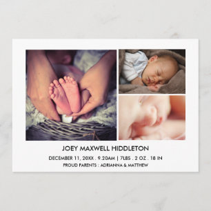 Fotos der Geburts-Mitteilungs-drei neugeboren Ankündigung