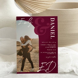 Fotos fett Namen Skript Bogen burgundy Hochzeit Einladung