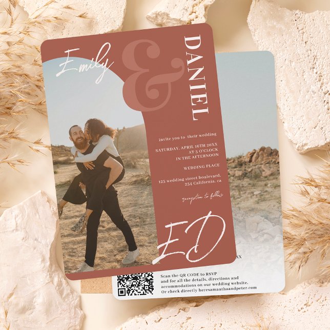 Fotos fett Namen Skript Bogen Terracotta Hochzeit Einladung (Von Creator hochgeladen)