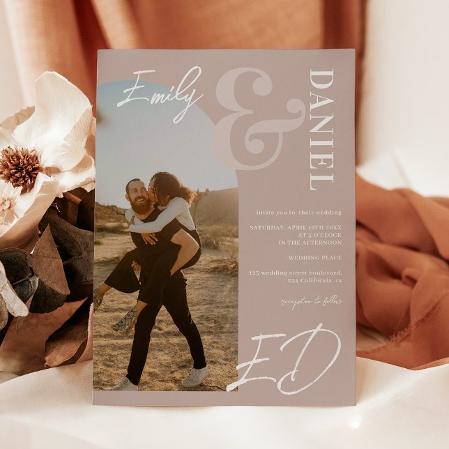 Fotos fett Namen Skriptbogen verstaubte Rose Hochz Einladung (Photos bold names script arch dusty rose wedding invitation)