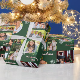 Fotos frohe Weihnachten Grün Personalisiert Geschenkpapier