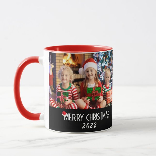 Fotos frohe Weihnachts-Weihnachtsmannmütze  Tasse (Links)