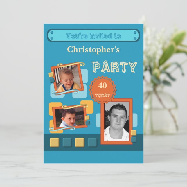 Fotos für Männer jeden Alters des 40. Party hinzuf Einladung (Stehend Vorderseite)