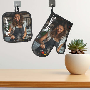 Fotos Geschenk Familie Muttertag Monogramm Ofenhandschuh & Topflappen-Set