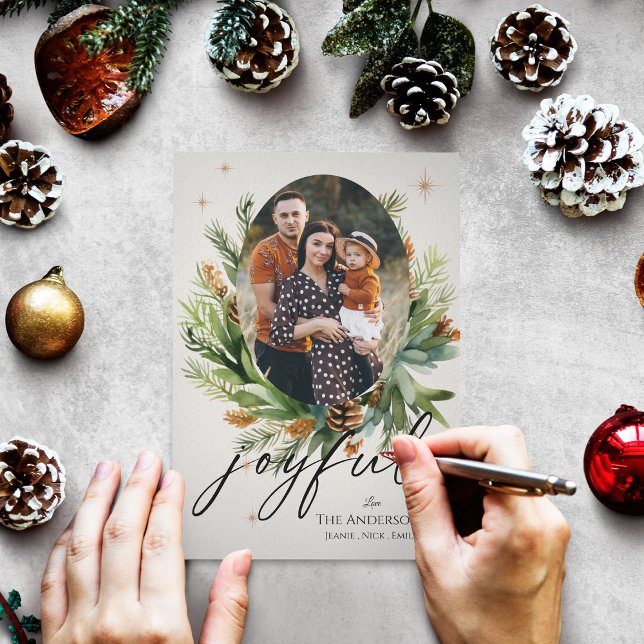 Fotos Grün Blätter Freude Weihnachten Magnetkarte (Multi Family Photos Green Leaves Joyful Christmas Greeting Card)
