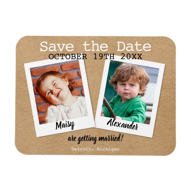Fotos im Kindesalter Rustic Kraft Save the Date Bo Magnet (Horizontal)