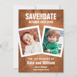 Fotos im Kindesalter Save the Date Vintag Wood Einladung