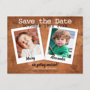 Fotos im Kindesalter Save the Date Vintag Wood Postkarte