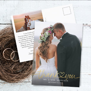 Fotos mit Goldhandschrift für Hochzeiten Vielen D Postkarte