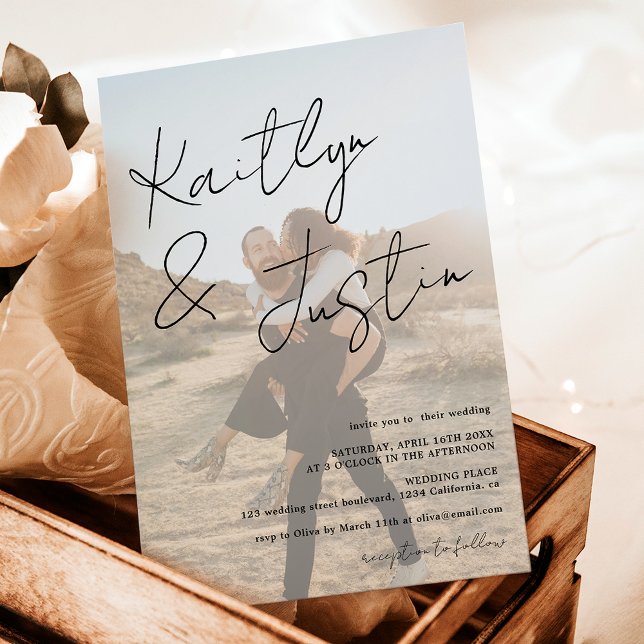 Fotos Name Skript Kalligrafie White Black Hochzeit Einladung (Photos name script calligraphy white black wedding invitation)