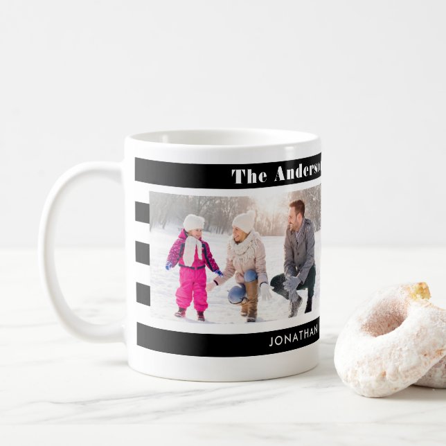 Fotos Personalisiert in trendigen schwarzen Streif Kaffeetasse (Mit Donut)